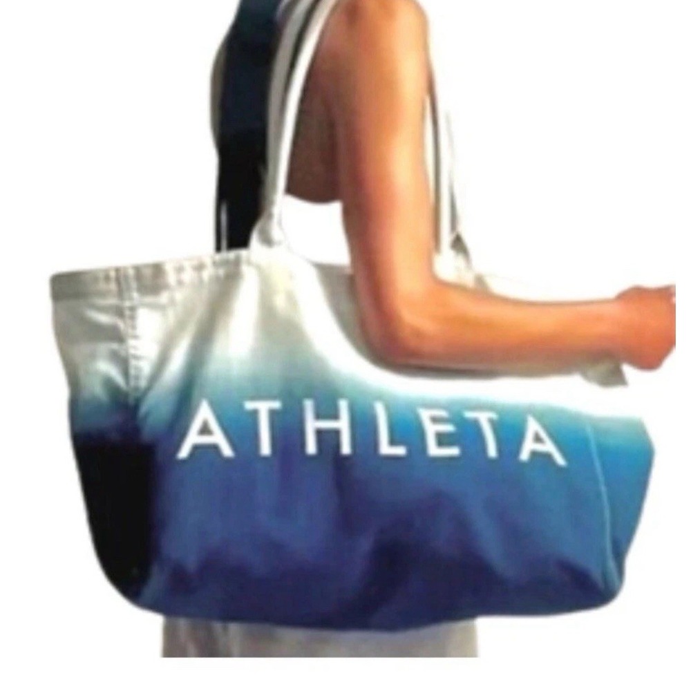 Athleta Beach Bag Gym Bag Tote Bag Blue Ombre Canvas Shopping Bag 18.5x12